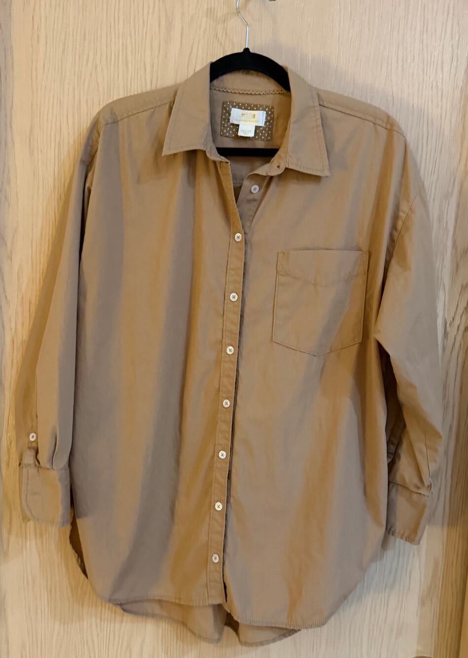 Anthropologie Maeve The Bennet Oversized Button Down Shirt M Tan